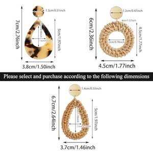 6 Pairs Rattan Earrings, Lightweight Summer Straw Earrings Fashion Geometric
